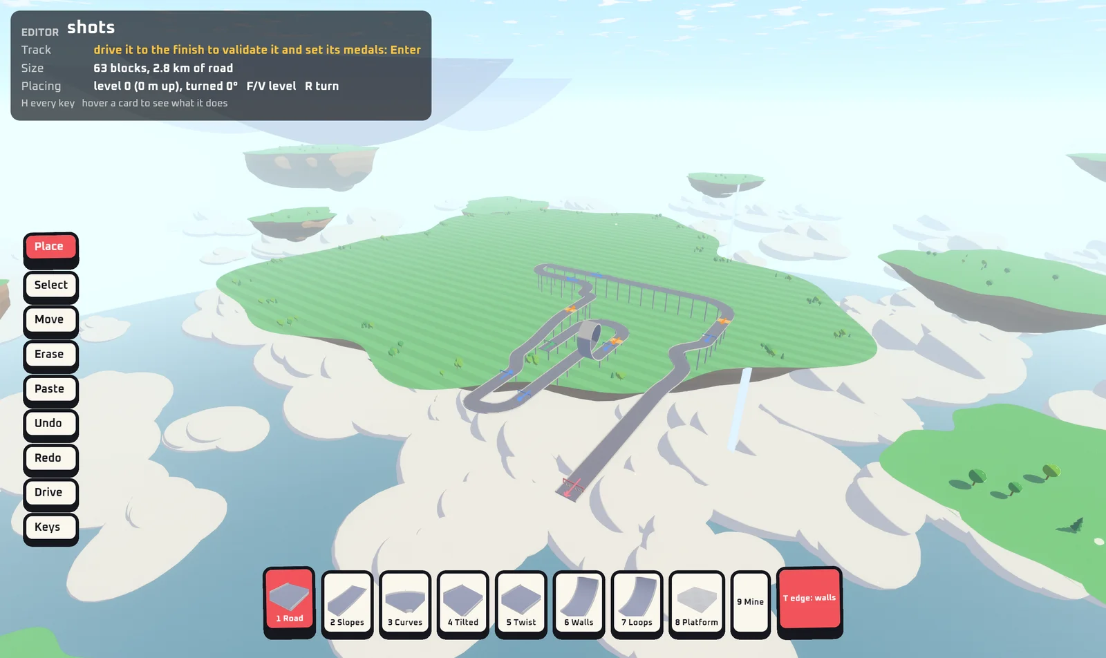 The editor over a track with a loop: the tools down the left, the block bar along the bottom